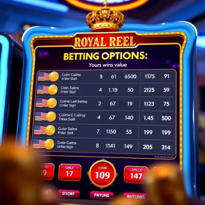 Betting options interface with varied coin values and paylines on an online slot platform