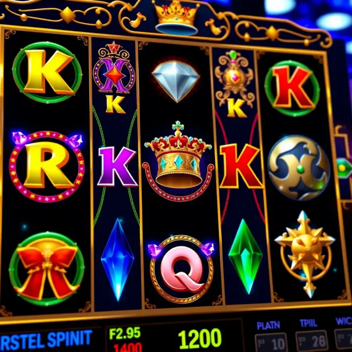 Colorful reels of an online slot game featuring classic royal symbols and sparkling gems