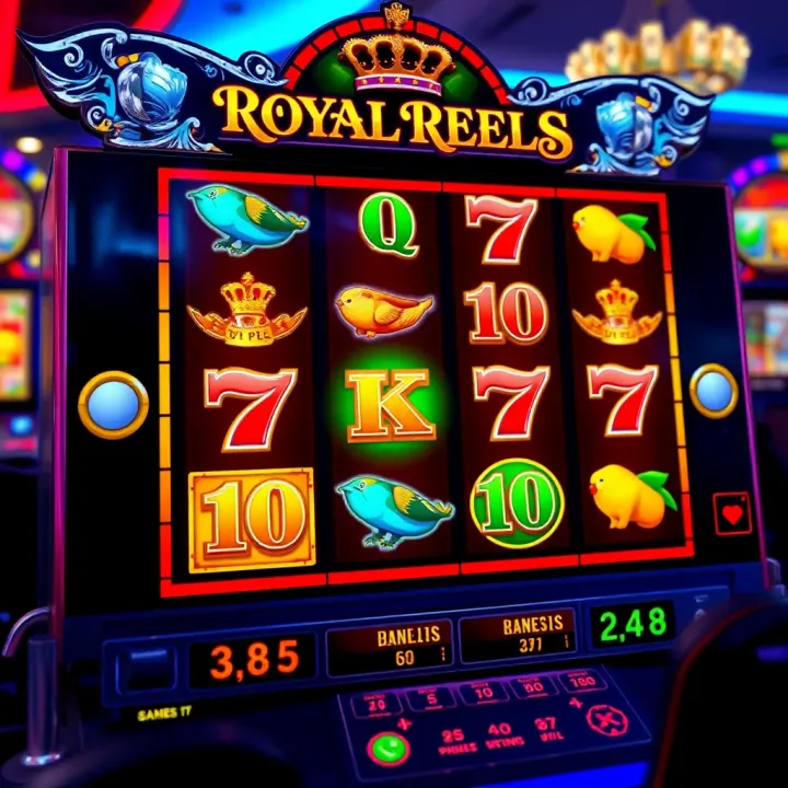 Royal Reels slot game screen showing vibrant symbols and reels