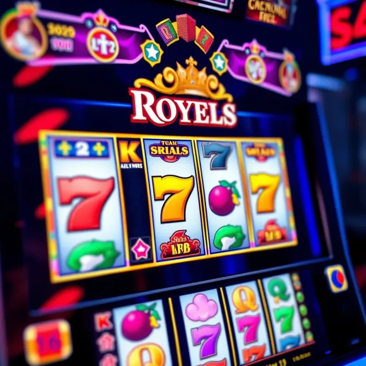 Royal Reels slot machine screen showing colorful reels and symbols during gameplay