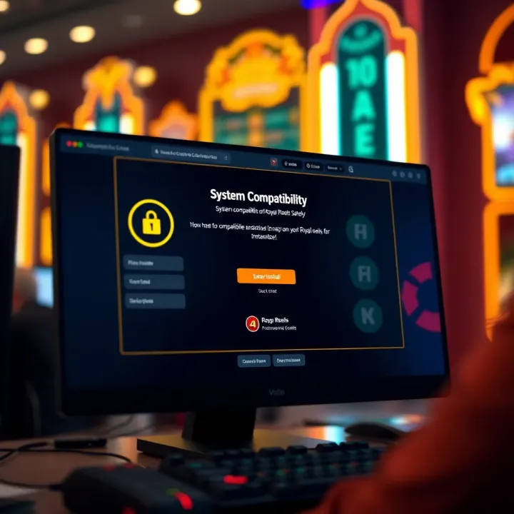 Computer screen showing system compatibility check for Royal Reels game installation