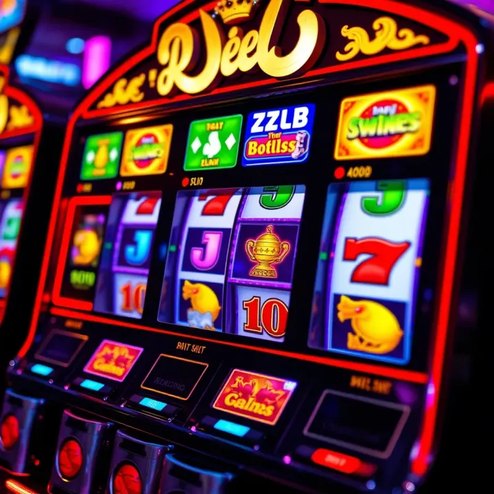 Colorful slot machine reels illuminated with vibrant game symbols
