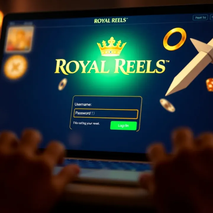 Screenshot of Royal Reels website login screen showing username and password fields