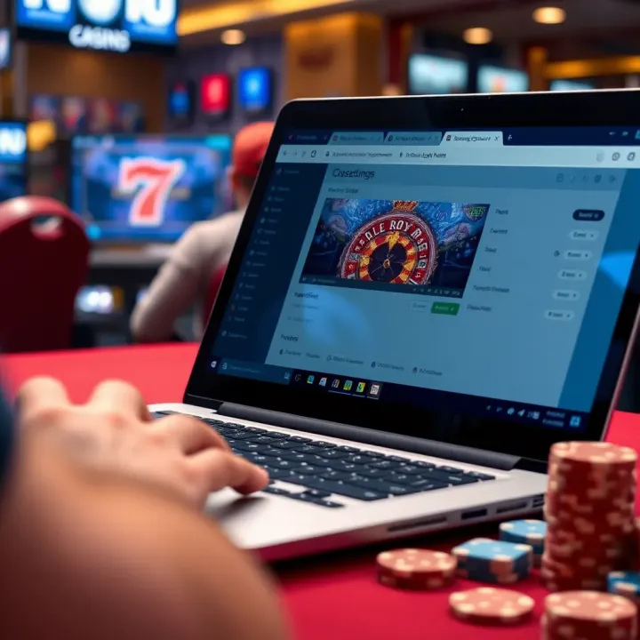 User troubleshooting Royal Reels online casino platform on a laptop with browser settings open