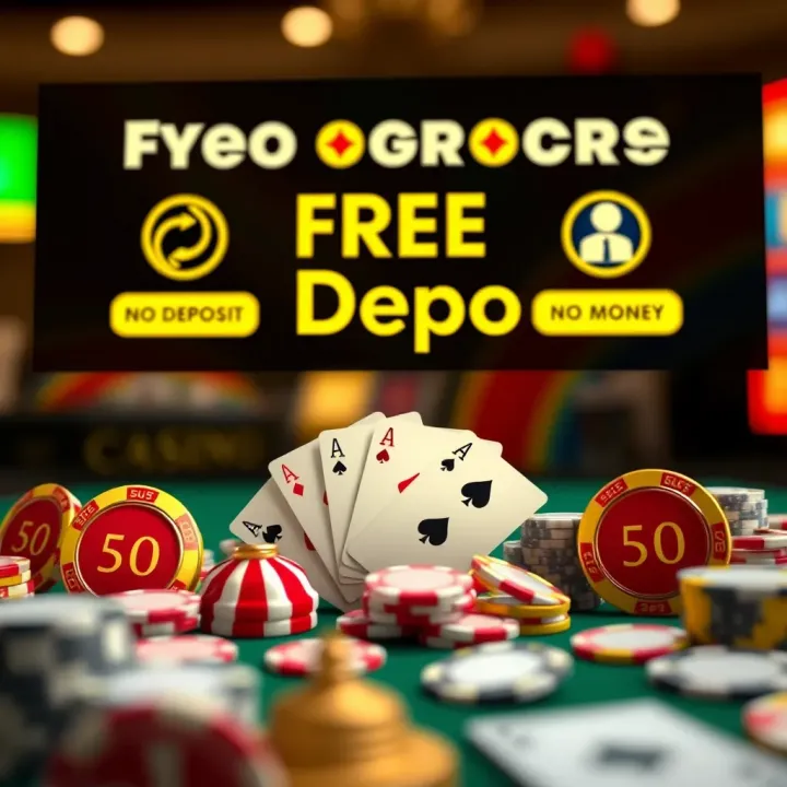 Graphic depicting various online casino elements with icons representing no deposit required and safe gambling practices