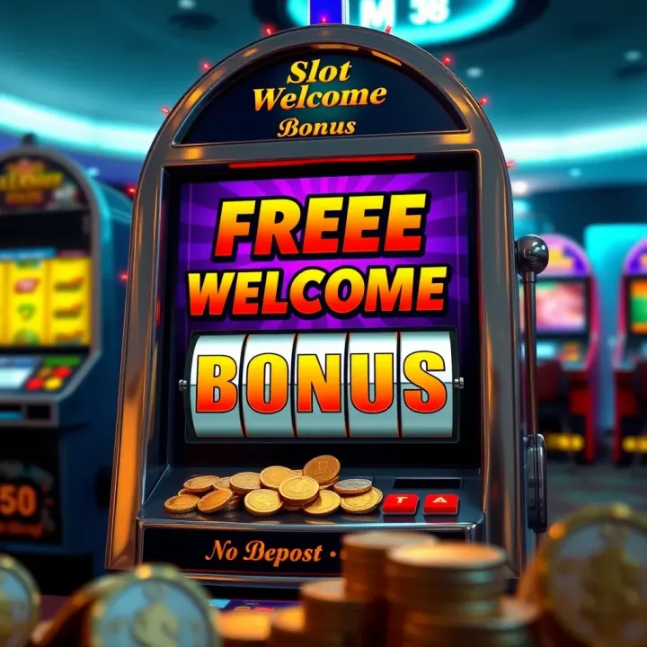 Illustration of a slot machine showing a welcome bonus offer with coins representing real winnings