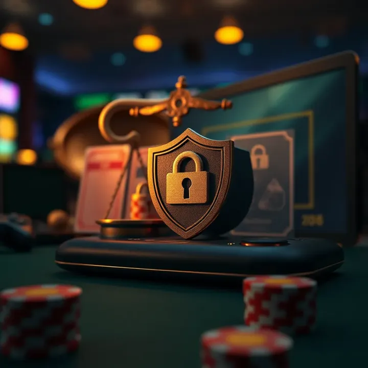 Conceptual graphic showing licensing certificates and digital security symbols for online gaming platforms