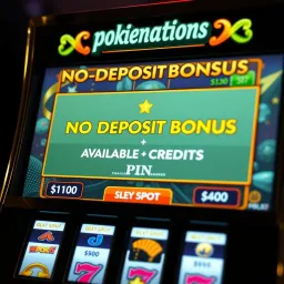 Pokienations No Deposit Bonus Display on Online Pokies Online pokies interface showing a no deposit bonus notification and available credits