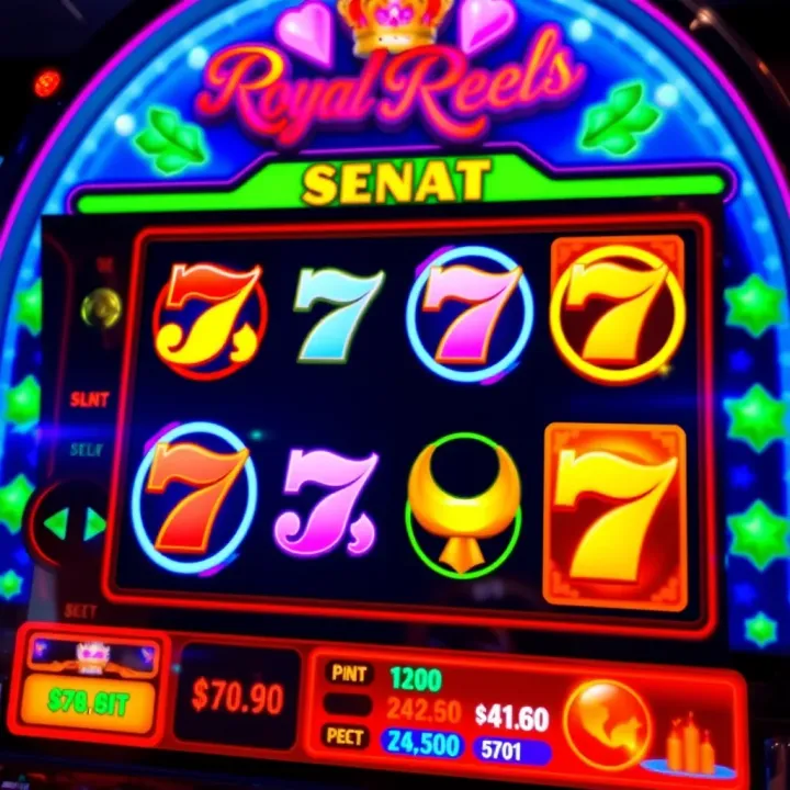 Colorful digital slot machine reels displaying various gaming symbols