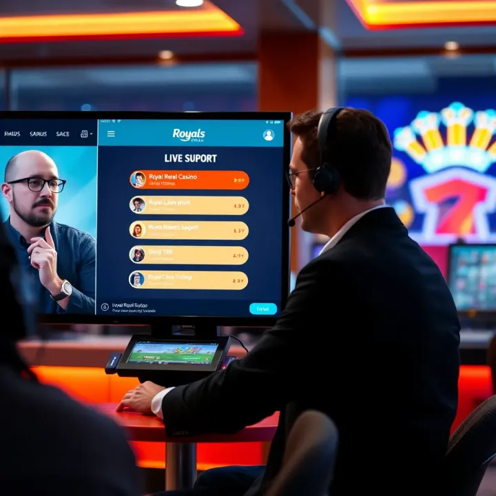 User interacting with live chat support on Royal Reels online casino platform