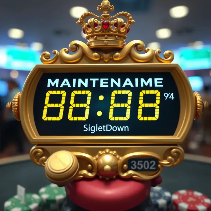 Maintenance Countdown on Royal Reels Platform Digital clock displaying maintenance countdown for an online gaming platform