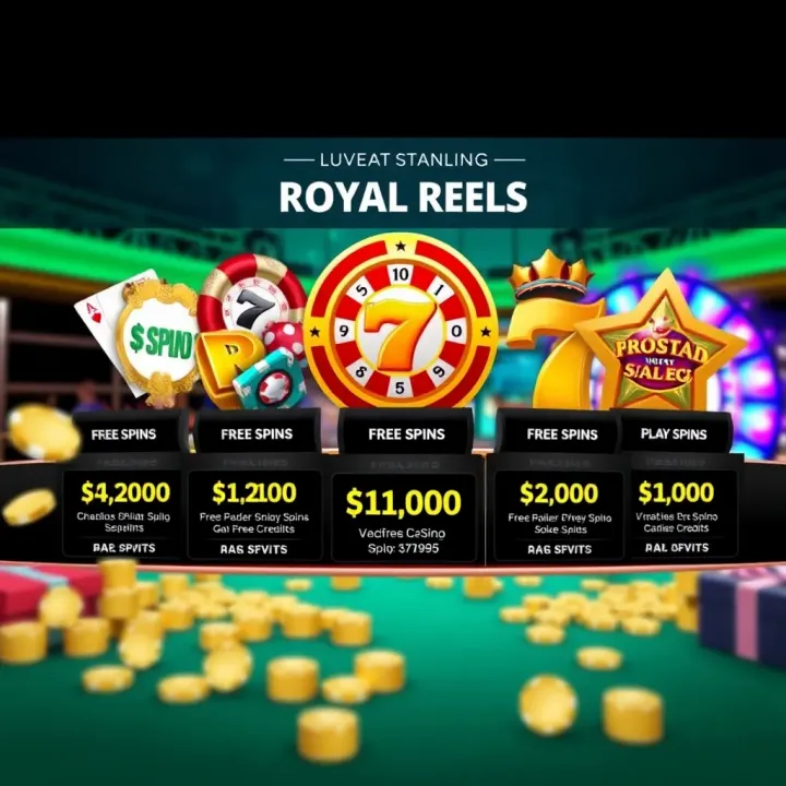 Illustration showing various casino promotional offers such as free spins and bonus credits