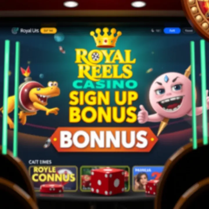 Royal Reels casino homepage with highlighted sign up bonus banner